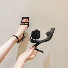 Flower Open Toe One-Strap High Heel Sandals