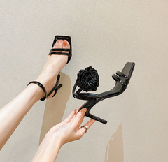 Square Toe Floral Open Toe High Heel Sandals