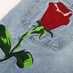 Rose Embroidery Jeans