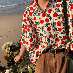 Camisa extragrande con bordado de rosas