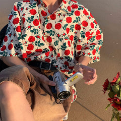 Camisa extragrande con bordado de rosas