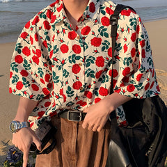 Camisa extragrande con bordado de rosas