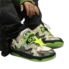 Broken Style Camo Print Green Sneakers