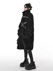 Punk Style Winter Women's Long Black Faux Fur Coat