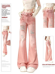 Ripped Jeans - Pink Star Denim for Women