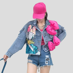 Short Jean Jacket with Cartoon Sequins for Teens