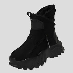 Suede Leather Platform Ankle Black Boots for Women