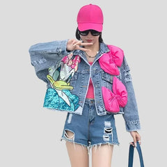 Short Jean Jacket with Cartoon Sequins for Teens
