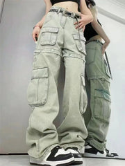 Damen Jeansshorts mit Splicing-Design und hoher Taille sowie weitem Bein