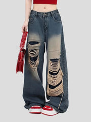 Mopping Style Wide Leg Baggy Jeans