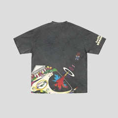 Camiseta negra lavada - Estilo urbano de graduación de Kanye West