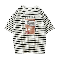 Womens Oversized Graphic Tee - Classic Striped