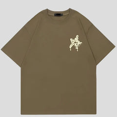 Camiseta unisex de algodón con letras y estrellas derretidas