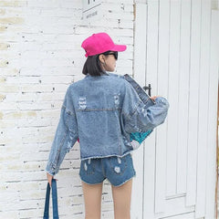 Short Jean Jacket with Cartoon Sequins for Teens