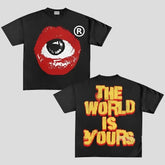 Retro Eye Letter Print Unisex Cotton Graphic Tees - Y2K Style