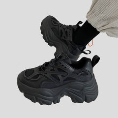 Klobige schwarze Leder-Sneakers für Damen