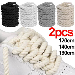 Rope Shoe Strings 2pcs Bold Cotton Linen Twist Weave Shoelaces