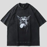 Hip Hop Dobermann Übergroßes Damen-T-Shirt aus gewaschener Baumwolle