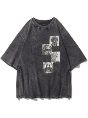 Camiseta desgastada con lavado ácido - Estilo gótico de algodón para hombre