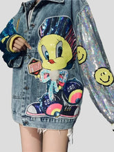 Denim Jacket Women's Cartoon Sequin Vintage Jean