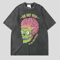 Camisetas gráficas lavadas de calavera zombi para hombre