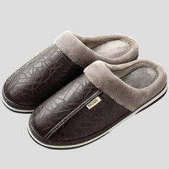 Wasserdichte Fellhausschuhe für den Innenbereich, Unisex, PU-Leder