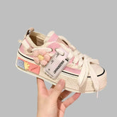 Lace-Up Women's Platform Sneakers Flower Design for Teens