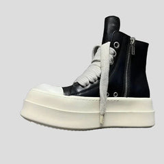 High Top Unisex Leder Sneaker Motorradstiefel Jumbo Schnürer Reißverschluss Luxus