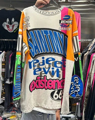 Camisetas de algodón con estampado de letras para mujer, de moda, de manga larga