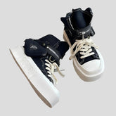 Damen Punk Gothic Denim Canvas Plateau Stiefeletten