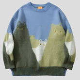 Men's Oversized Knitted Sweater with Cat Graphic