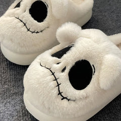 Weiche Plüsch-Hausschuhe für Damen mit Totenkopf-Design