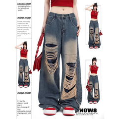 Mopping Style Wide Leg Baggy Jeans