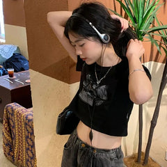 Crop Tops aus Baumwolle mit Grafik für Damen