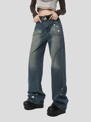 Loose Jeans Five-Point Star Design for Women