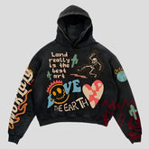 Gothic Oversized Hoodie mit schwarzer Grafik für Damen