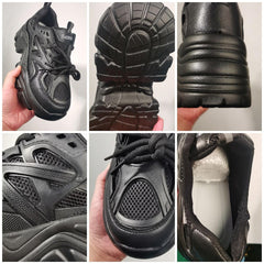 Klobige schwarze Leder-Sneakers für Damen