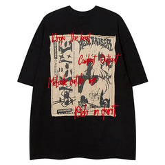 Camisetas oversize Y2K con parches retro de hip hop