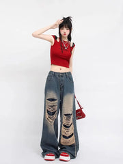 Mopping Style Wide Leg Baggy Jeans