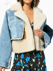 Chic Women's Wool Slim Patchwork Denim Jacket