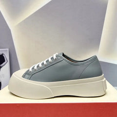 Platform Sneakers - Round Toe Lace-up Leather Comfort