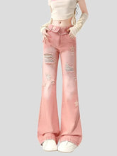 Ripped Jeans - Pink Star Denim for Women