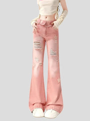 Ripped Jeans - Pink Star Denim for Women