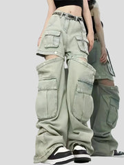 Damen Jeansshorts mit Splicing-Design und hoher Taille sowie weitem Bein