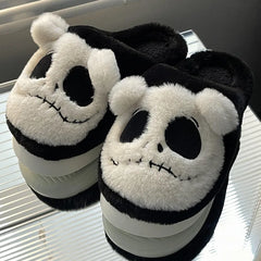 Weiche Plüsch-Hausschuhe für Damen mit Totenkopf-Design