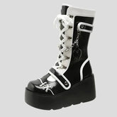 Platform Wedge Women's Punk Boots Black and White Gothic Style