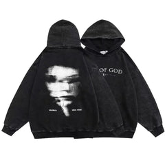 Washed Black Hoodie Gothic Cotton Pullover Streetwear for Men and Women
