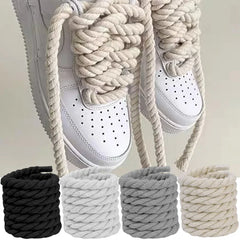 Rope Shoe Strings 2pcs Bold Cotton Linen Twist Weave Shoelaces