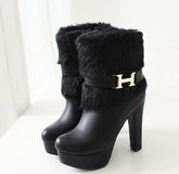 Warme High Heels Stiefel aus Fell