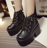 Round Toe High Heels Ankle Boots